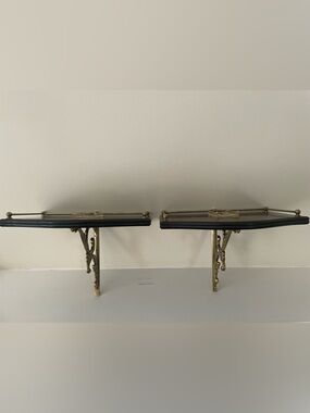 Vintage Upscale Mahogany & Brass Wall Sconces